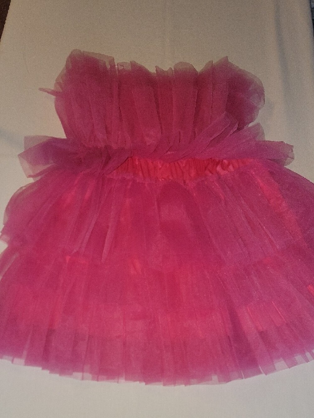 Elegant Hot Pink Strapless Ruffle Tulle Mini Dress - Picture 6 of 9
